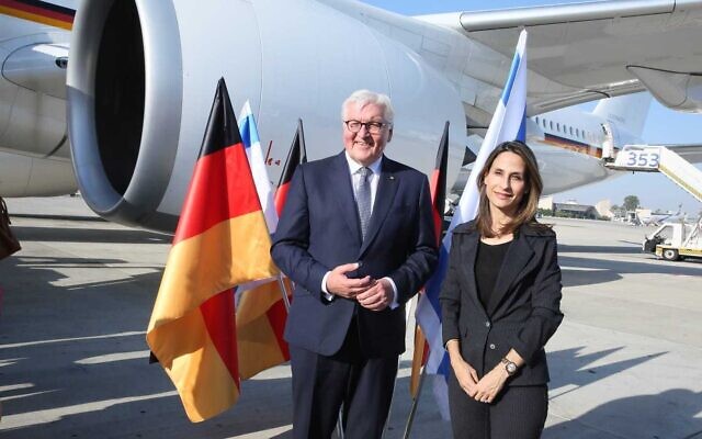German President Frank-Walter Steinmeier arrives at Ben Gurion Airport on June 30, 2021. (Miri Shimonovitz) German President Frank-Walter Steinmeier arrives at Ben Gurion Airport on June 30, 2021. (Miri Shimonovitz)