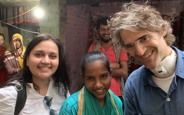 The New York Times’s South Asia bureau chief Jeffrey Gettleman (far right), reporting during the coronavirus pandemic from India. (Courtesy)