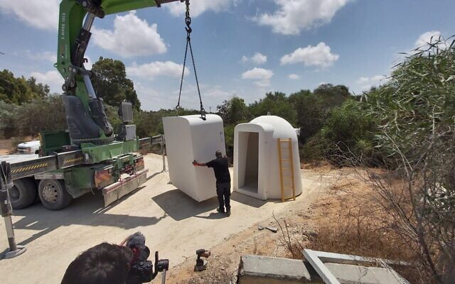 The bomb shelter being delivered on Monday, June 14, 2021, at Netiv HaAsara, near Erez Crossing, by the International Christian Embassy Jerusalem. (ICEJ PHOTO) The bomb shelter being delivered on Monday, June 14, 2021, at Netiv HaAsara, near Erez Crossing, by the International Christian Embassy Jerusalem. (ICEJ PHOTO)