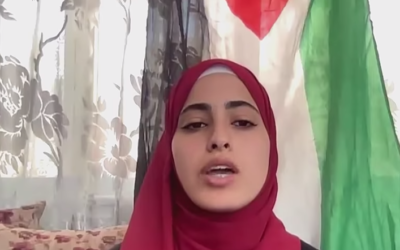 Muna al-Kurd testifies before the UN Human Rights Council on May 27, 2021. (Screen capture/YouTube)
