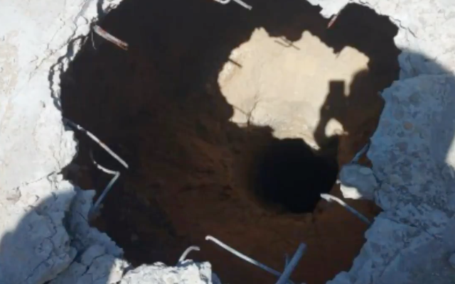 A tunnel dug under an UNRWA school in Gaza that was exposed after the May 2021 war in the coastal enclave. (Screen capture/Kan public broadcaster) A tunnel dug under an UNRWA school in Gaza that was exposed after the May 2021 war in the coastal enclave. (Screen capture/Kan public broadcaster)