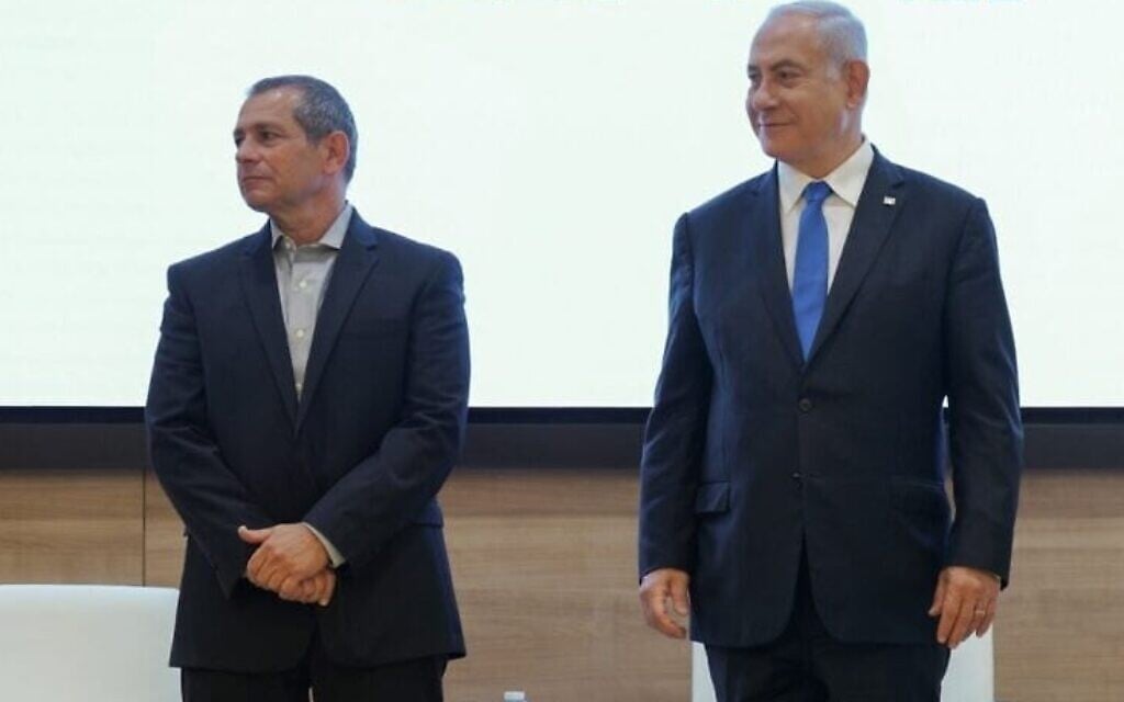 Then-Shin Bet chief Nadav Argaman (left) and Prime Minister Benjamin Netanyahu, April 11, 2021 (Courtesy)