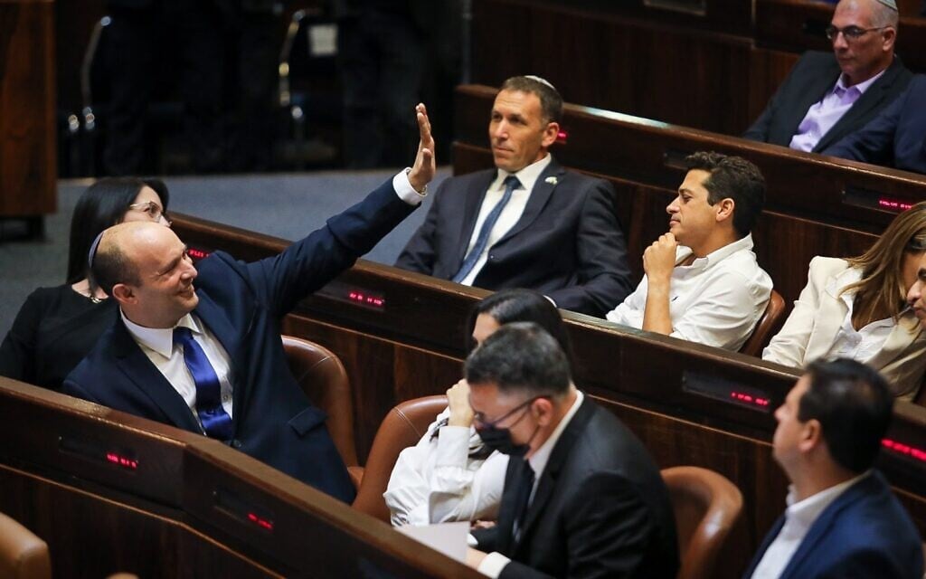 Prime Minister-designate Naftali Bennett in the Knesset, June 13, 2021 (Noam Moscowitz / Knesset spokesperson's office)