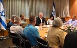 Defense Minister Benny Gantz meets with a delegation from the Jewish Institute for National Security of America at his office in Tel Aviv, June 17, 2021. (Ariel Hermoni/Defense Ministry)