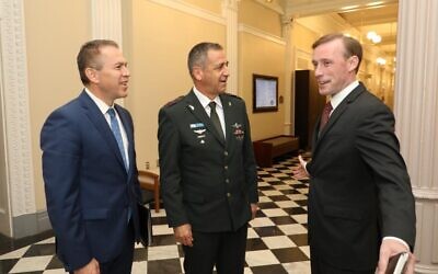 From left, Israel's Ambassador to the United States and United Nations Gilad Erdan, IDF Chief of Staff Aviv Kohavi and US National Security Adviser Jake Sullivan meet in Washington on June 23, 2021. (Israel Defense Forces)