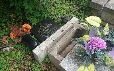 The aftermath of vandalism at the Jewish cemetery of Bielsko-Biała, Poland, June, 26, 2021. (Jewish Community of Bielsko-Biała via JTA)