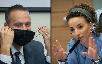 MKs Idit Silman of Yamina (right) and Miki Zohar of Likud attend an Arrangements Committee meeting at the Knesset in Jerusalem, on June 28, 2021 (composite image: Yonatan Sindel/Flash90)