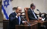 Prime Minister-designate Naftali Bennett addresses the Knesset on June 13, 2021 (Noam Moskowitz/Knesset)