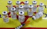 Vials of the Pfizer-BioNTech coronavirus vaccine are pictured at a Magen David Adom mobile vaccination in Tel Aviv, on July 5, 2021. (Jack Guez/AFP)