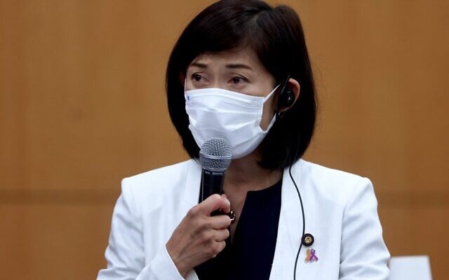 Tokyo Olympics Minister Tamayo Marukawa speaks during a meeting in Tokyo on July 8, 2021. (Behrouz Mehri/Pool/AFP) Tokyo Olympics Minister Tamayo Marukawa speaks during a meeting in Tokyo on July 8, 2021. (Behrouz Mehri/Pool/AFP)