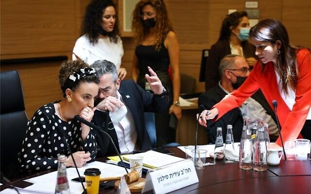 Lawmakers during an Arrangements Committee meeting at the Knesset, July 12, 2021. (Noam Moskowitz/ Knesset spokesperson's office) Lawmakers during an Arrangements Committee meeting at the Knesset, July 12, 2021. (Noam Moskowitz/ Knesset spokesperson's office)
