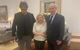 French MP Meyer Habib (L) with Sara Netanyahu (C) and Opposition Leader Benjamin Netanyahu in the prime minister's residence in Jerusalem, July 1, 2021. (Facebook; used in accordance with Clause 27a of the Copyright Law)