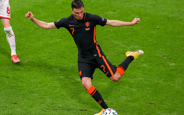 Steven Berghuis of the Netherlands during the UEFA Euro 2020 Championship Group C match between North Macedonia National Team and Netherlands National Team at Johan Cruijff Arena in in Amsterdam, Netherlands on June 21, 2021. (Marcel ter Bals/BSR Agency/Getty Images via JTA) Steven Berghuis of the Netherlands during the UEFA Euro 2020 Championship Group C match between North Macedonia National Team and Netherlands National Team at Johan Cruijff Arena in in Amsterdam, Netherlands on June 21, 2021. (Marcel ter Bals/BSR Agency/Getty Images via JTA)