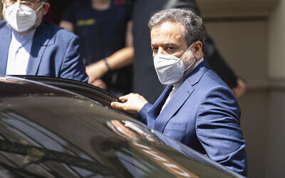 Iran's deputy foreign minister, Abbas Araghchi, arrives at the 'Grand Hotel Vienna' where closed-door nuclear talks are taking place in the Austrian capital, on June 20, 2021. (AP Photo/Florian Schroetter)