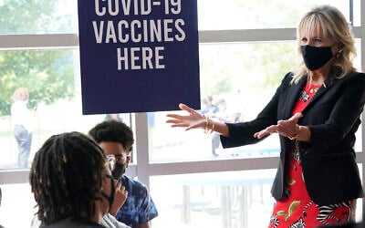 US First Lady Jill Biden encourages recently vaccinated patients to get unvaccinated friends and family to receive their COVID-19 vaccinations during a visit to a popup clinic site at Jackson State University in Jackson, Miss. on June 22, 2021. (AP/Rogelio V. Solis) US First Lady Jill Biden encourages recently vaccinated patients to get unvaccinated friends and family to receive their COVID-19 vaccinations during a visit to a popup clinic site at Jackson State University in Jackson, Miss. on June 22, 2021. (AP/Rogelio V. Solis)