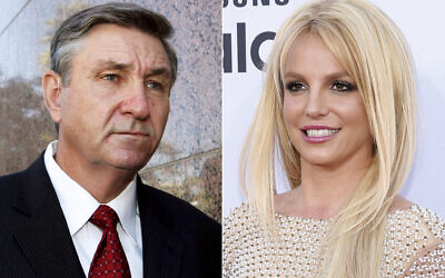 James Spears, father of singer Britney Spears, leaves the Stanley Mosk Courthouse in Los Angeles on October 24, 2012, left, and Britney Spears arrives at the Billboard Music Awards in Las Vegas on May 17, 2015. (AP Photo)