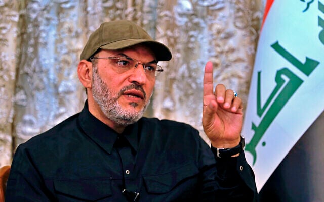 Abu Alaa al-Walae, commander of Kataib Sayyid al-Shuhadam, speaks during an interview with The Associated Press, July 5, 2021, in Baghdad, Iraq. (AP Photo/Khalid Mohammed) Abu Alaa al-Walae, commander of Kataib Sayyid al-Shuhadam, speaks during an interview with The Associated Press, July 5, 2021, in Baghdad, Iraq. (AP Photo/Khalid Mohammed)
