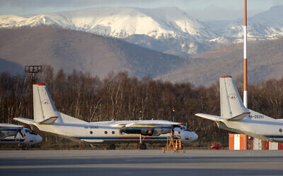 The Antonov An-26 with the same board number #RA-26085 as the missed plane is parked at Airport Elizovo outside Petropavlovsk-Kamchatsky, Russia, November 17, 2020. (AP Photo/Marina Lystseva)