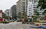 Rubble and debris of the Champlain Towers South condo can be seen in Surfside, Florida on Tuesday, July 6, 2021. (Matias J. Ocner/Miami Herald via AP)