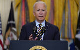 President Joe Biden speaks about the American troop withdrawal from Afghanistan, in the East Room of the White House, July 8, 2021, in Washington. (AP Photo/Evan Vucci)