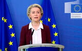 European Commission President Ursula von der Leyen speaks during a media conference at EU headquarters in Brussels, on July 10, 2021. (Francois Walschaerts/Pool Photo via AP)