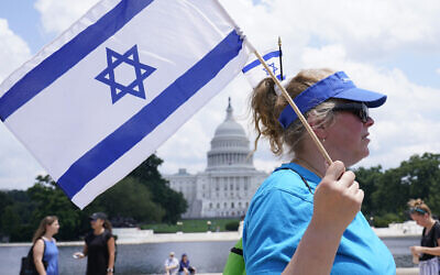 A woman attends the 'NO FEAR: Rally in Solidarity with the Jewish People' event at Capitol Hill in Washington, July 11, 2021. (Susan Walsh/AP)