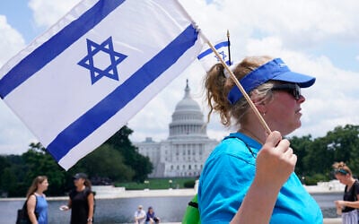 Cara Altman of Livingston, New Jersey, attends the 'NO FEAR: Rally in Solidarity with the Jewish People' event in Washington, Sunday, July 11, 2021, co-sponsored by the Alliance for Israel, Anti-Defamation League, American Jewish Committee, B'nai B'rith International and other organizations. (AP Photo/Susan Walsh) Cara Altman of Livingston, New Jersey, attends the 'NO FEAR: Rally in Solidarity with the Jewish People' event in Washington, Sunday, July 11, 2021, co-sponsored by the Alliance for Israel, Anti-Defamation League, American Jewish Committee, B'nai B'rith International and other organizations. (AP Photo/Susan Walsh)