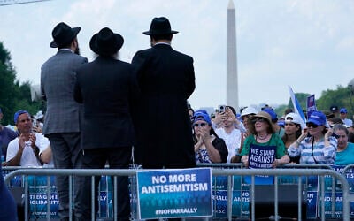 People attend the 'NO FEAR: Rally in Solidarity with the Jewish People' event on Capitol Hill in Washington D.C., July 11, 2021, (Susan Walsh/AP)