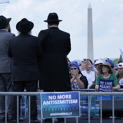 People attend the 'NO FEAR: Rally in Solidarity with the Jewish People' event on Capitol Hill in Washington D.C., July 11, 2021, (Susan Walsh/AP)