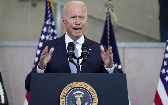 US President Joe Biden delivers a speech on voting rights at the National Constitution Center, Tuesday, July 13, 2021, in Philadelphia. (AP Photo/Evan Vucci) US President Joe Biden delivers a speech on voting rights at the National Constitution Center, Tuesday, July 13, 2021, in Philadelphia. (AP Photo/Evan Vucci)