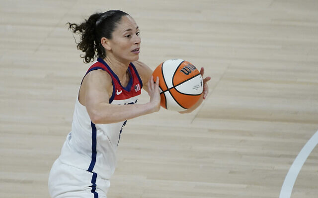 Team USA's Sue Bird plays against Team WNBA during the second half of the WNBA All-Star basketball game, July 14, 2021, in Las Vegas. (AP Photo/John Locher)
