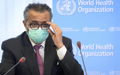 Tedros Adhanom Ghebreyesus, Director-General of the World Health Organization (WHO), speaks at the WHO headquarters, in Geneva, Switzerland, May 24, 2021. (Laurent Gillieron/Keystone via AP, File)