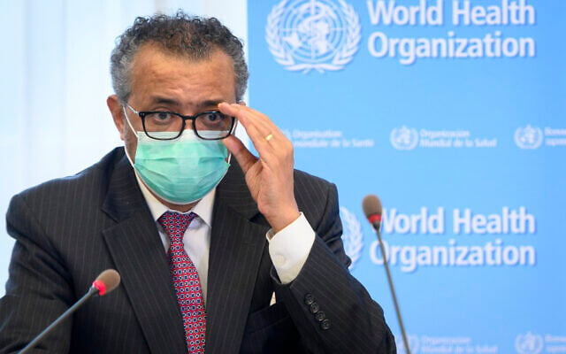 Tedros Adhanom Ghebreyesus, Director-General of the World Health Organization (WHO), speaks at the WHO headquarters, in Geneva, Switzerland, May 24, 2021. (Laurent Gillieron/Keystone via AP, File) Tedros Adhanom Ghebreyesus, Director-General of the World Health Organization (WHO), speaks at the WHO headquarters, in Geneva, Switzerland, May 24, 2021. (Laurent Gillieron/Keystone via AP, File)