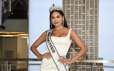 Reigning Miss Universe, Andrea Meza of Mexico, poses for the media during her visit to the Empire State Building on May 18, 2021, in New York. (Photo by Evan Agostini/Invision/AP, File)