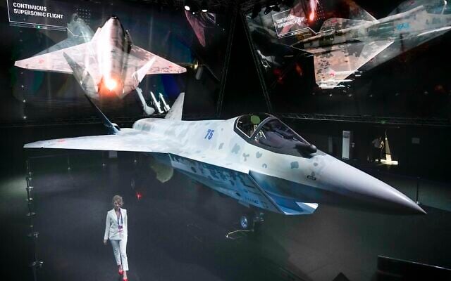 A prototype of Russia's prospective fighter jet is displayed at the MAKS-2021 International Aviation and Space Salon in Zhukovsky outside Zhukovsky, Russia, July 20, 2021. (AP/Alexander Zemlianichenko, Pool) A prototype of Russia's prospective fighter jet is displayed at the MAKS-2021 International Aviation and Space Salon in Zhukovsky outside Zhukovsky, Russia, July 20, 2021. (AP/Alexander Zemlianichenko, Pool)