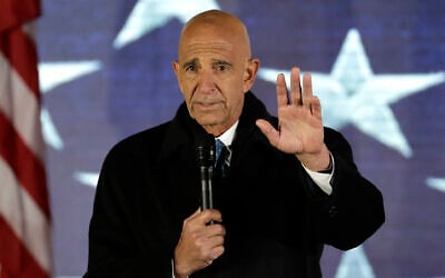 This photo from Thursday Jan. 19, 2017, shows Inaugural Committee chairman Tom Barrack speaks at a pre-Inaugural "Make America Great Again! Welcome Celebration" at the Lincoln Memorial in Washington. Barrack, chair of former President Donald Trump's 2017 inaugural committee, was arrested Tuesday, July 20, 2021 in California on charges alleging that he and others conspired to influence Trump's foreign policy positions to benefit the United Arab Emirates. (AP Photo/David J. Phillip, File)