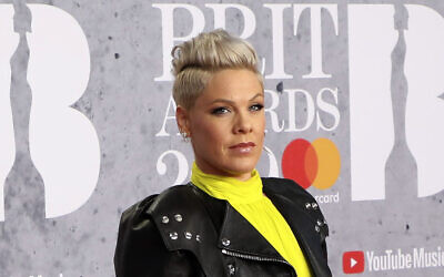 Singer Pink poses for photographers upon arrival at the Brit Awards in London, February 20, 2019. (Vianney Le Caer/Invision/AP, File)