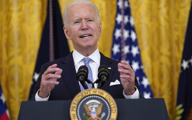 US President Joe Biden speaks about COVID-19 vaccine requirements for federal workers in the East Room of the White House in Washington, Thursday, July 29, 2021. (AP Photo/Susan Walsh) US President Joe Biden speaks about COVID-19 vaccine requirements for federal workers in the East Room of the White House in Washington, Thursday, July 29, 2021. (AP Photo/Susan Walsh)