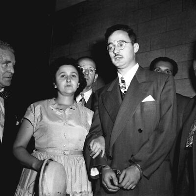 Ethel and Julius Rosenberg, center, are shown during their trial for espionage in New York in 1951. (AP Photo, File)