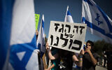 Israelis protest against a controversial natural gas agreement, outside the Supreme Court in Jerusalem, on February 14, 2016. The sign says, "The gas belongs to us all." (Hadas Parush/Flash90)