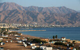 View of the Jordanian city of Aqaba, as seen from the Israeli city of Eilat. November 10, 2019. (Moshe Shai/FLASH90)