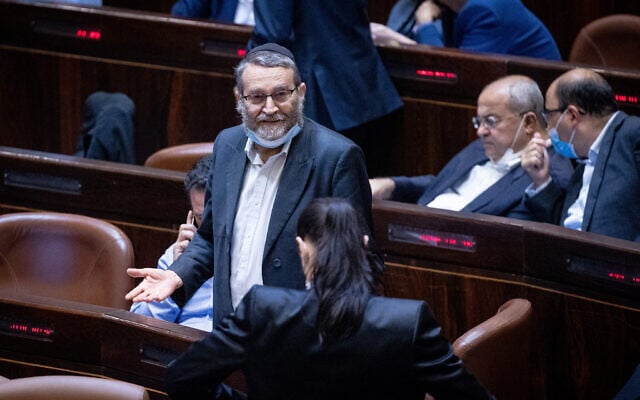 United Torah Judaism MK Moshe Gafni attends a plenary session at the assembly hall of the Knesset, July 26, 2021. (Yonatan Sindel/Flash90) United Torah Judaism MK Moshe Gafni attends a plenary session at the assembly hall of the Knesset, July 26, 2021. (Yonatan Sindel/Flash90)