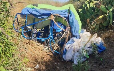 The site of a paraglider crash near Modiin on July 2, 2021. (Israel Police)