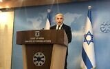 Foreign Minister Yair Lapid speaks during a briefing at the Foreign Ministry in Jerusalem, on July 25, 2021. (Lazar Berman/ Times of Israel)