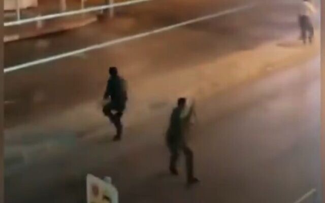 Screen capture from video of Iranian police confronting demonstrators during a protest against water shortages in Khuzestan province, July 18, 2021. (Twitter) Screen capture from video of Iranian police confronting demonstrators during a protest against water shortages in Khuzestan province, July 18, 2021. (Twitter)