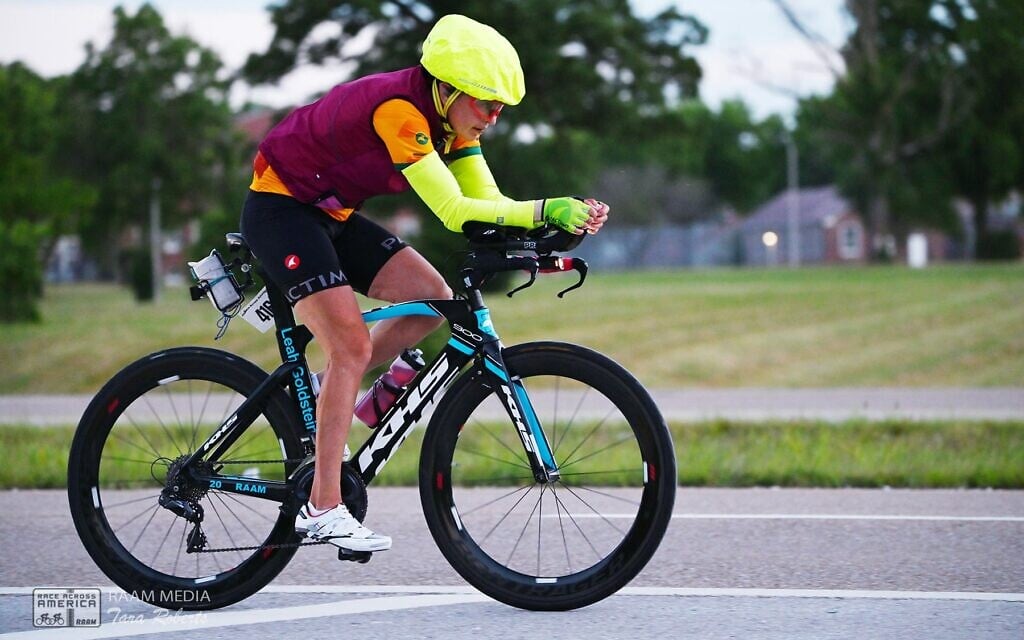 Leah Goldstein pushes hard in the last 500 miles of Race Across America 2021, June 24, 2021. (Tara Roberts/RAAM Media)