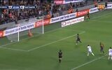 Screen capture from video of an exhibition soccer game featuring former players of rival Spanish clubs FC Barcelona and Real Madrid, in Tel Aviv, July 20, 2021. (YouTube)