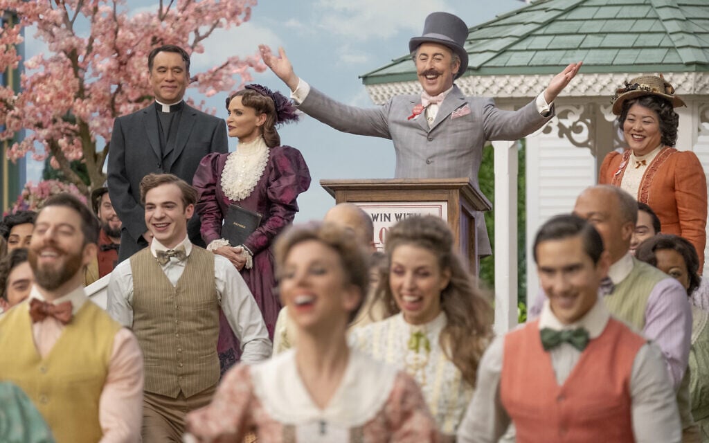 Fred Armisen, Kristin Chenoweth, Alan Cumming and Ann Harada in 'Schmigadoon!' Episode 1. (Courtesy Apple TV+)