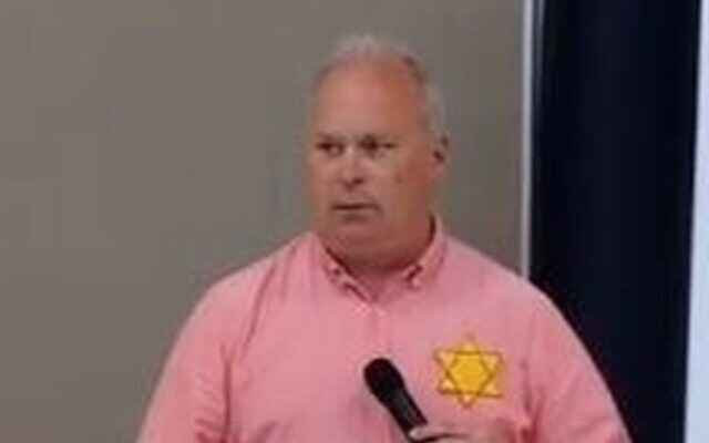Washington State Rep. Jim Walsh compared coronavirus vaccine mandates to the Holocaust in a video posted to his Facebook page. He later apologized. (Screenshot via JTA) Washington State Rep. Jim Walsh compared coronavirus vaccine mandates to the Holocaust in a video posted to his Facebook page. He later apologized. (Screenshot via JTA)