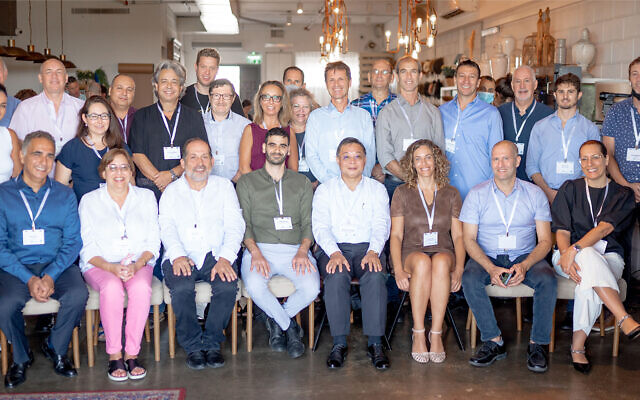 Representatives of Israeli companies selected for a Taiwanese incubator program, and representatives from the program, at an event in Tel Aviv, on July 27, 2021. (Courtesy/Nati Levi) Representatives of Israeli companies selected for a Taiwanese incubator program, and representatives from the program, at an event in Tel Aviv, on July 27, 2021. (Courtesy/Nati Levi)